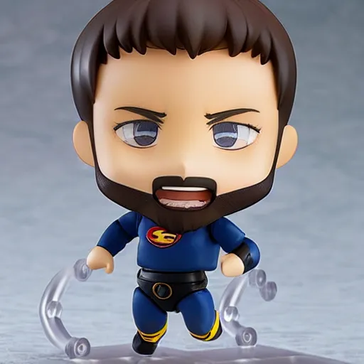 Image similar to nendoroid of ben affleck running in fear, product photo