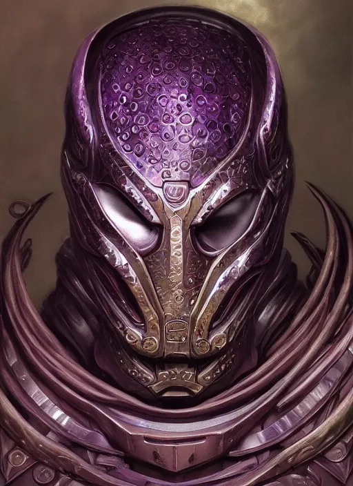 Prompt: mf doom reptile eyes, purple metallic skin. intricate, elegant, highly detailed, centered, digital painting, artstation, concept art, smooth, sharp focus, illustration, artgerm, tomasz alen kopera, peter mohrbacher, donato giancola, joseph christian leyendecker, wlop, frank frazetta