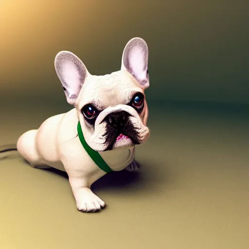 Prompt: emerald crystal french bulldog, photo realistic, dramatic cinematic lighting, octane render, 4 k, ultra detailed