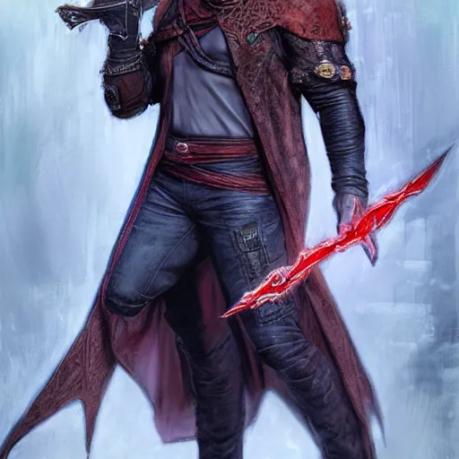 Image similar to Dante from DMC as a fantasy D&D character, portrait art by Donato Giancola and James Gurney, digital art, trending on artstation