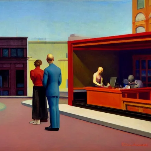 Image similar to future of the human race, by Edward Hopper and Ees Anderson, oil on Canvas