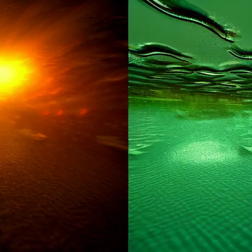 Image similar to 3d render underwater with brilliant lights. Colorful caustics. 8k resolution. Unreal engine.