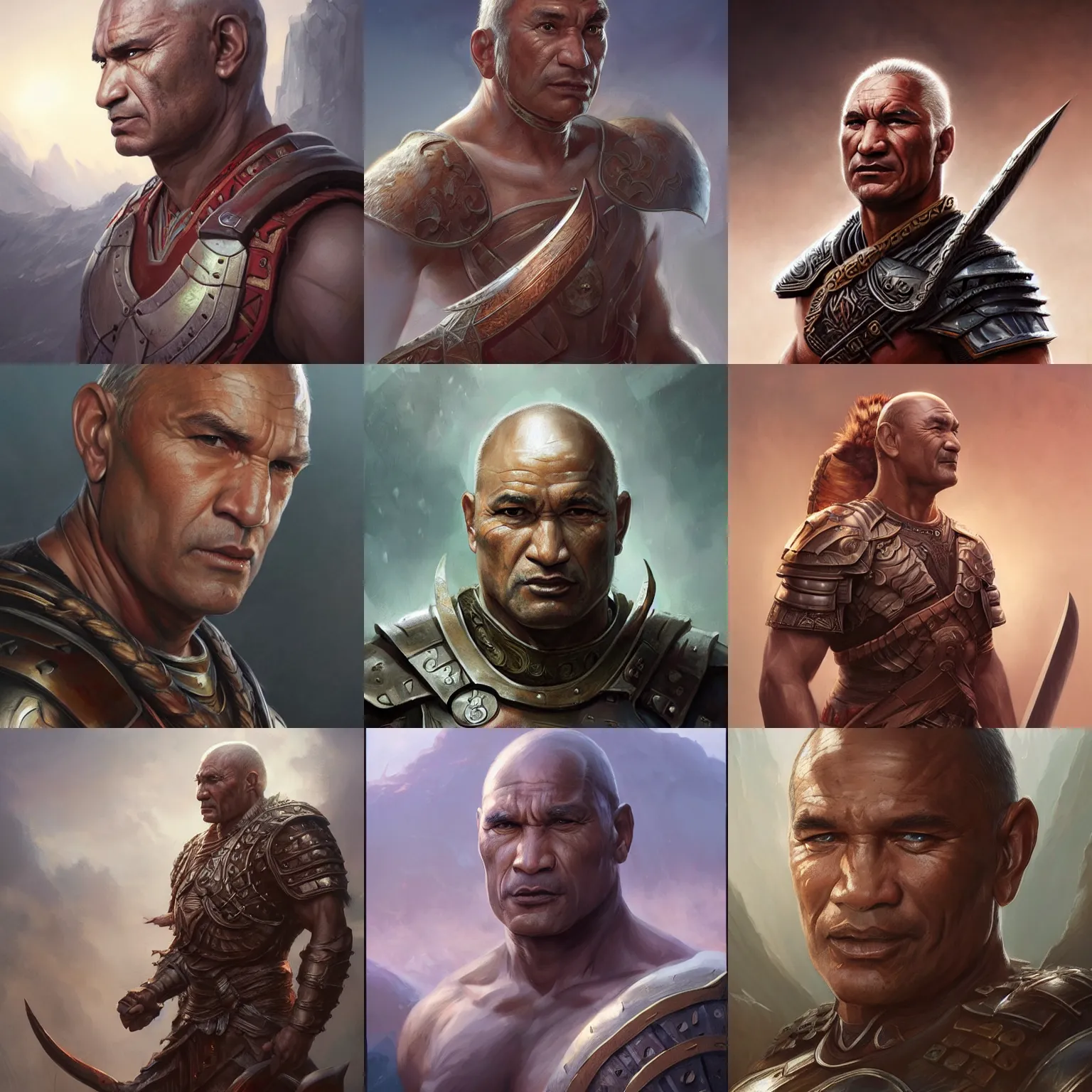 Image similar to warrior, temuera morrison, D&D, fantasy, portrait, highly detailed, digital painting, trending on artstation, concept art, sharp focus, illustration, art by artgerm and greg rutkowski and magali villeneuve