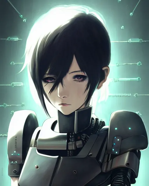 Image similar to portrait Anime cyberpunk cyborg girl in mechanical armor, blame, cute-fine-face, black-hair pretty face, realistic shaded Perfect face, fine details. Anime. Warhammer 40000, realistic shaded lighting by Ilya Kuvshinov katsuhiro otomo ghost-in-the-shell, magali villeneuve, artgerm, rutkowski, WLOP Jeremy Lipkin and Giuseppe Dangelico Pino and Michael Garmash and Rob Rey and Tsutomu Nihei