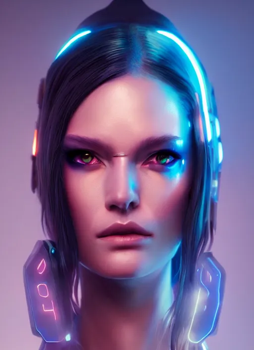 Prompt: portrait of female cyberpunk humanoid, asymmetric, intricate, elegant, cyber neon lights, highly detailed, digital photography, artstation, glamor pose, concept art, smooth, sharp focus, art by artgerm and greg rutkowski