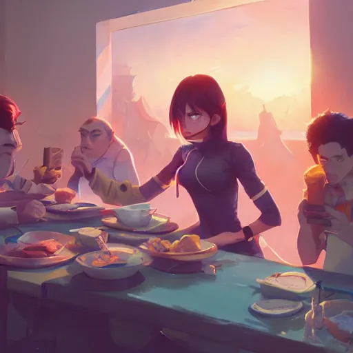 Image similar to hero world breakfast at tiffany's, behance hd by jesper ejsing, by rhads, makoto shinkai and lois van baarle, ilya kuvshinov, rossdraws global illumination