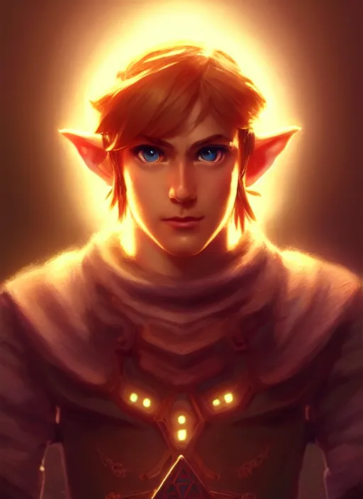 Image similar to portrait of link from the legend of zelda, intricate, elegant, glowing lights, highly detailed, digital painting, artstation, concept art, sharp focus, illustration, art by wlop, mars ravelo and greg rutkowski