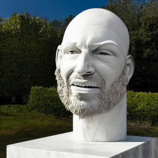 Image similar to sculpture of the face of aphex twin by donatello, white marble, outside view, cinematic