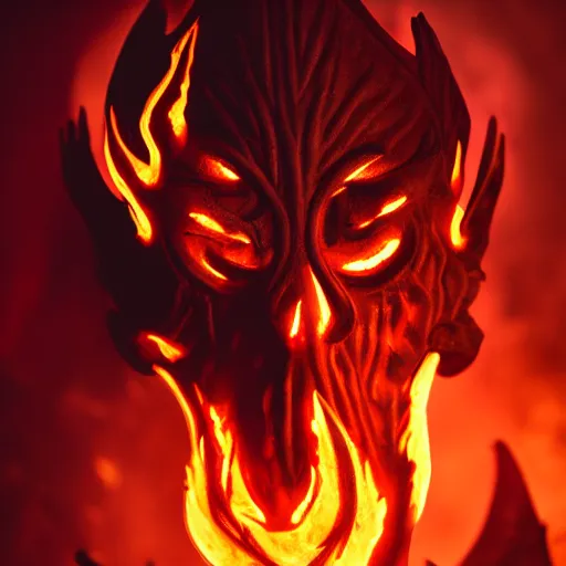 Image similar to ragnaros the firelord wielding burning skull as a mask 8 k