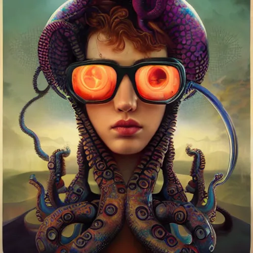 Image similar to Lofi BioPunk portrait with a giant octopus Pixar style by Tristan Eaton Stanley Artgerm and Tom Bagshaw