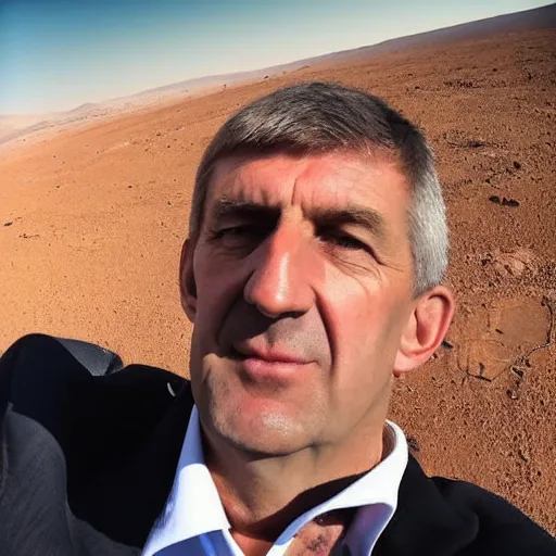 Prompt: Andrej Babiš on mars #selfie