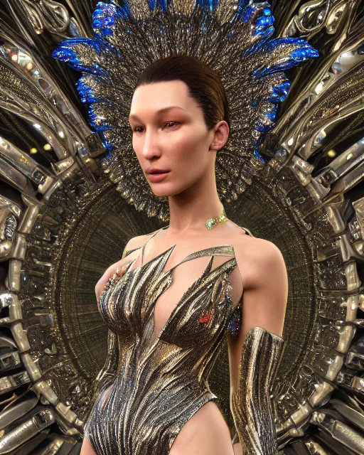 Prompt: a highly detailed metahuman 4 k close up render of a bella hadid as milky way monument renaissance in iris van herpen dress schiaparelli in diamonds crystals swarovski and jewelry iridescent in style of alphonse mucha gustav klimt trending on artstation made in unreal engine 4