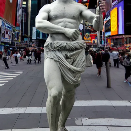 Prompt: a greek statue in times square