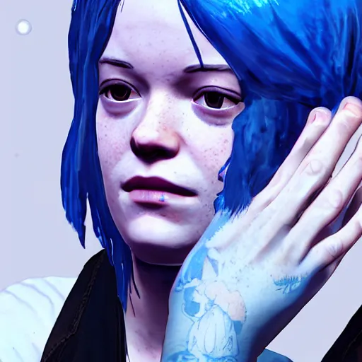 Image similar to jane levy as chloe price with blue hair in life is strange, highly detailed, high quality, hd, 4 k, 8 k, canon 3 0 0 mm, professional photographer, 4 0 mp, lifelike, top - rated, award winning