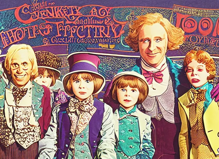 Prompt: film still of Willy Wonka's and the Chocolate Factory 1971 Artwork by Akihiko Yoshida