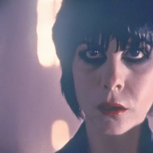 Image similar to a film portrait still of joan jett in blade runner, gritty cyberpunk atmosphere. realism, cinematic lighting, beautiful gothic fantasy photorealistic, 4 k. 8 mm. grainy. panavision.