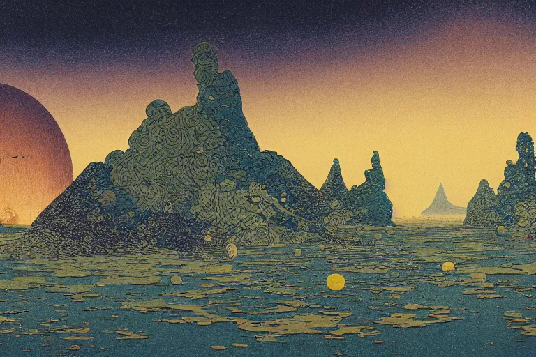 Prompt: a serene landscape by Dan McPharlin Ivan Bilibin Zhang Kechun