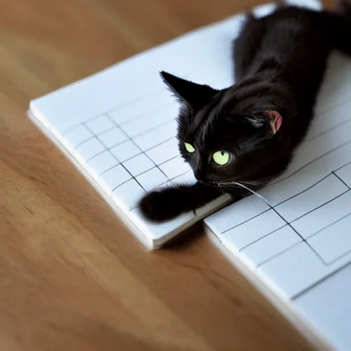 Image similar to a photo of a cat writing the word meow on a notepad