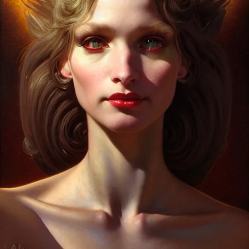 Image similar to a portrait of a gelfling, dark fantasy, medium shot, intricate, elegant, highly detailed, digital painting, volumetric light, artstation, concept art, smooth, sharp focus, illustration, art by Gil Elvgren and Greg Rutkowski and Alphonse Mucha