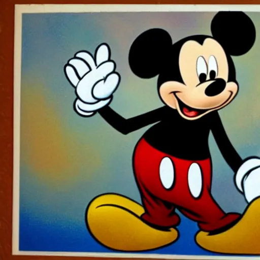 Image similar to mickey mouse on illegal drugs. walt disney original art.