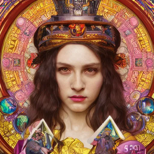 Image similar to a highly detailed chess queen, neon colored, beautiful detail and color, art by john collier and albert aublet and krenz cushart and artem demura and alphonse mucha, volumetric lighting, octane render, 4 k resolution, matte, sharp focus, illustration, art by jacque - louis david, baroque style