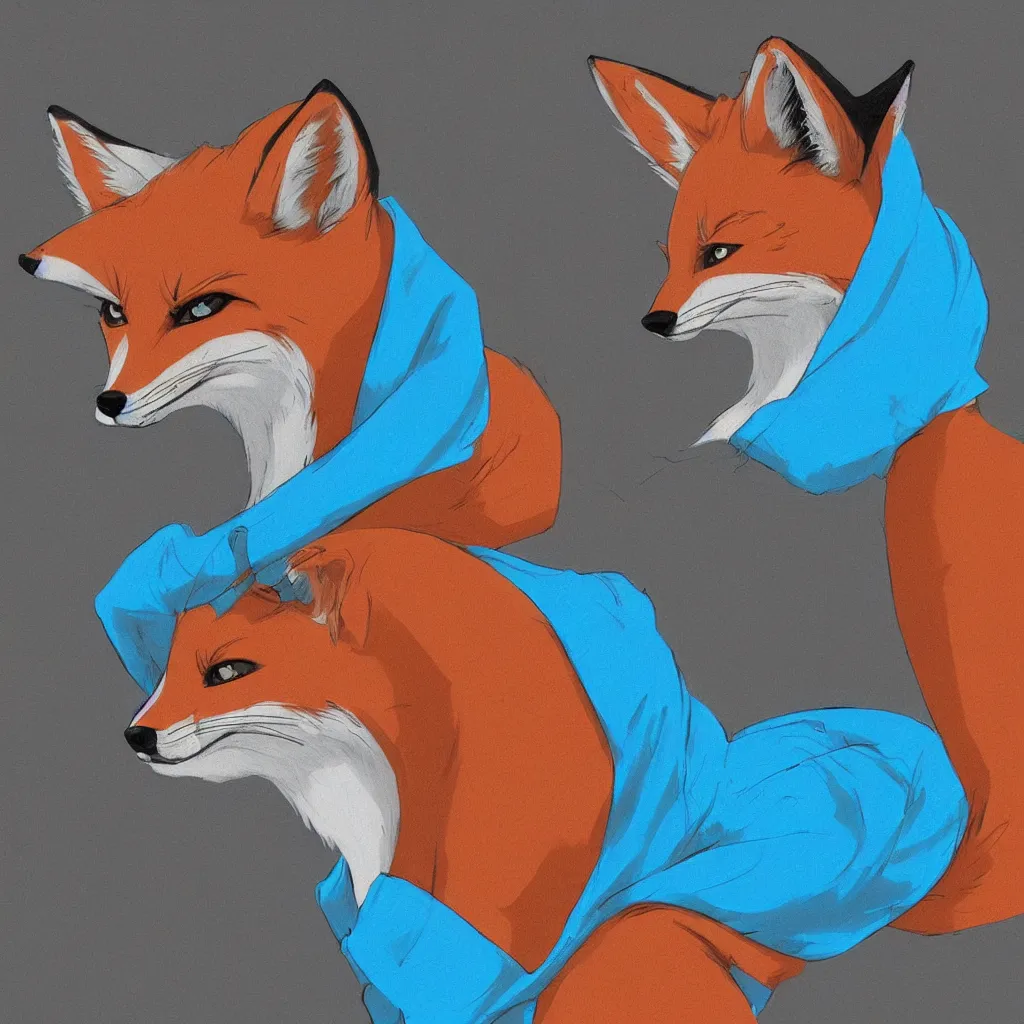 Image similar to a fox in a blue hoodie typing in a notebook, white background, concept art, anime style, digital art picture, highly detailed, artstation, detailed, award winning, colorful