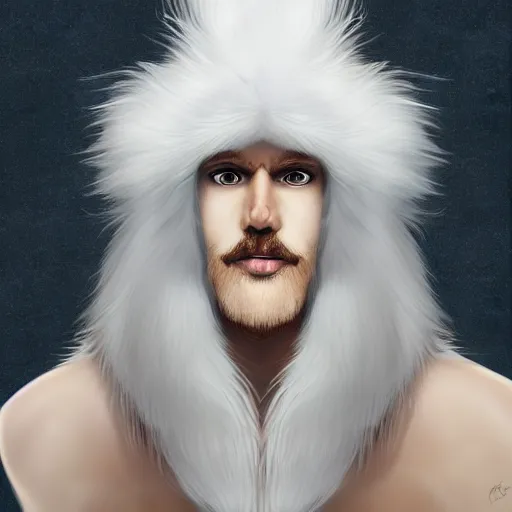 Image similar to funny cartoon portrait of a white panter with a very long fur and a wizard hat, fantasy, trending on artstation, heroic pose, illustration, highly detailed, profile picture, 8k