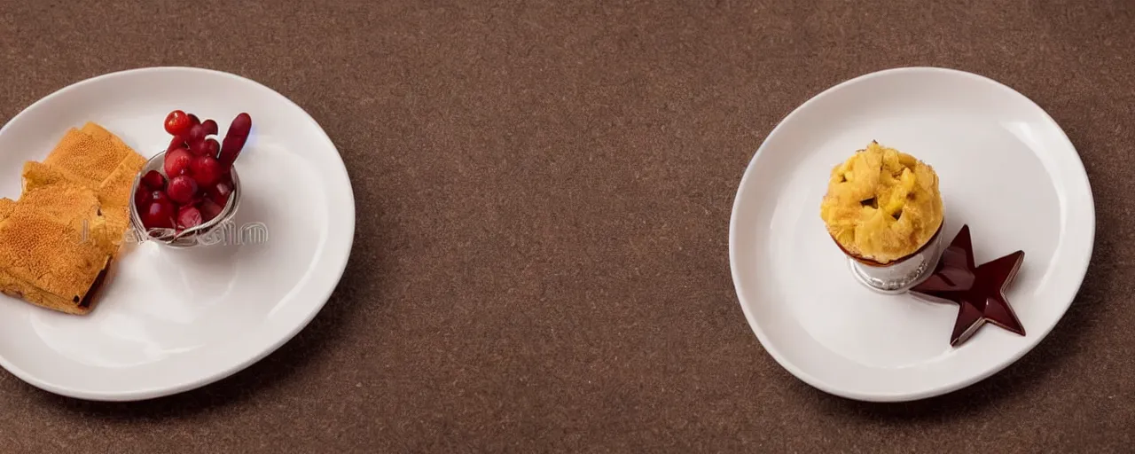 Prompt: Dessert Serving Plate in five-star restaurant. Promotional Advertisement Photo.