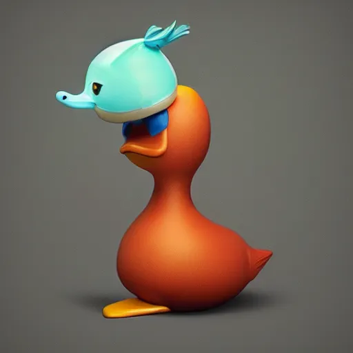 Image similar to funny rubber cute duck monster by artgerm and beeple and charlie bowater, soft lighting, solid background,