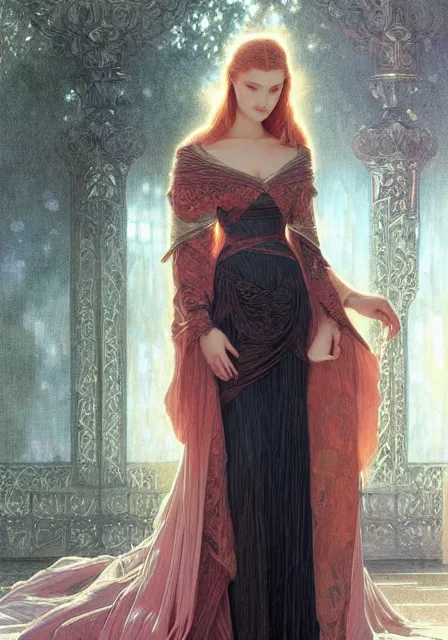 Image similar to sansa angeline jolie gessica chastain in beautiful dress, intricate, elegant, highly detailed, digital painting, artstation, concept art, smooth, sharp focus, illustration, art by artgerm and greg rutkowski and alphonse mucha and william - adolphe bouguereau