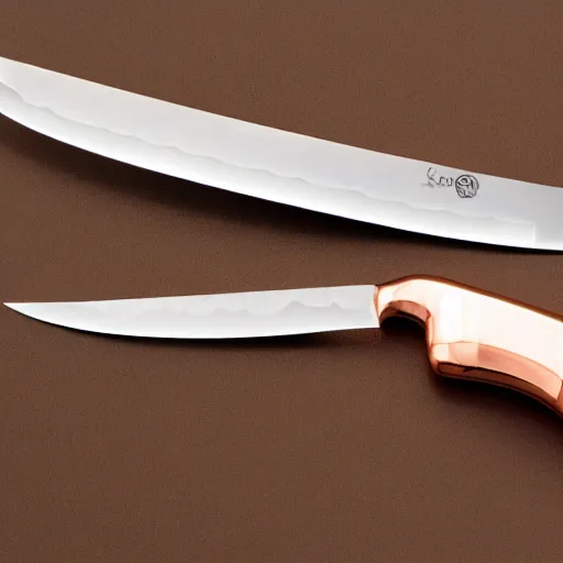 Image similar to kitchen knife with rose gold inlay integral bolster high detail
