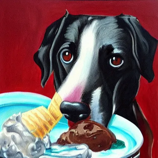 Image similar to painting of a dog eating ice cream