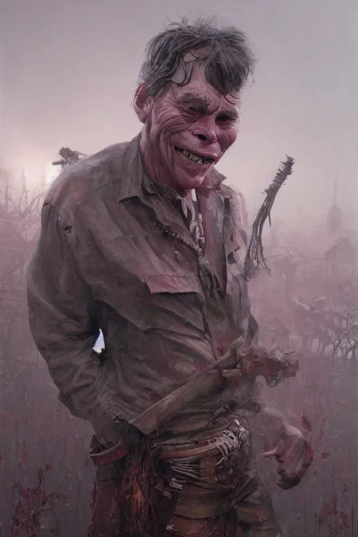 Image similar to stephen king as hillbilly, village, intricate, highly detailed, smooth, artstation, digital illustration by Ruan Jia and Mandy Jurgens and Artgerm and Wayne Barlowe and Greg Rutkowski and Zdislav Beksinski