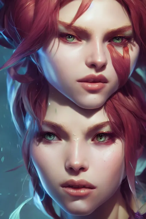 Image similar to league of legends portrait, au naturel, hyper detailed, digital art, trending in artstation, cinematic lighting, studio quality, smooth render, unreal engine 5 rendered, octane rendered, art style by klimt and nixeu and ian sprigger and wlop and krenz cushart.