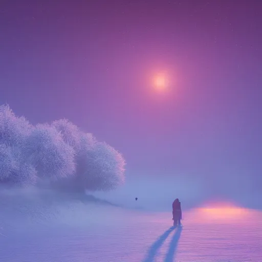 Prompt: a dreamy winter landscape by by alena aenami and beeple
