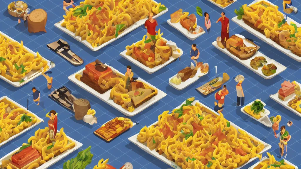 Image similar to mac and cheese humble isometric tuna village / city setting