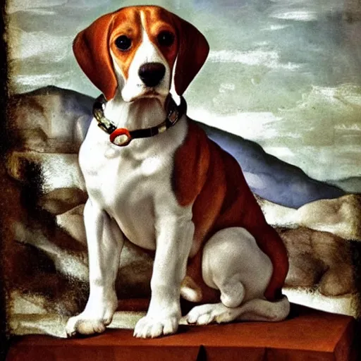 Image similar to sitting beagle, artist sketch, michelangelo, beautiful composition, masterpiece