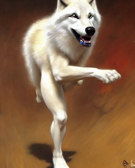 Prompt: a buff white female anthro wolf skating at a roller derby, 4 k, furaffinity, fursona, trending on artstation, energetic, speed, motion blur, by gaston bussiere, craig mullins, j. c. leyendecker, gustav klimt, artgerm, greg rutkowski, alphonse mucha