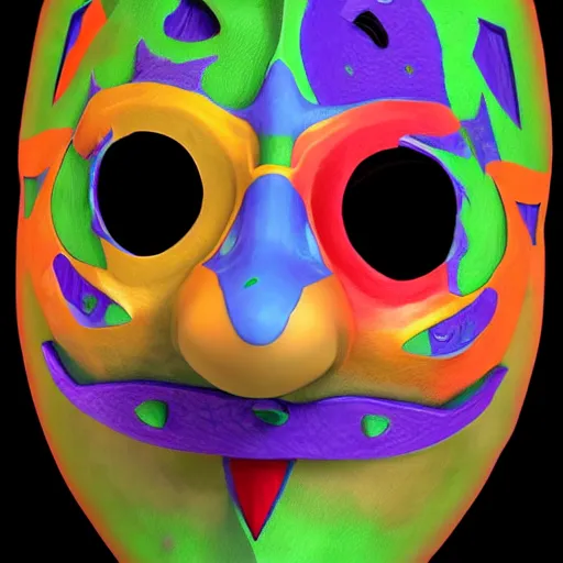 Prompt: majoras mask as a realistic wearable mask. highly detailed image. unreal engine. very colorful.