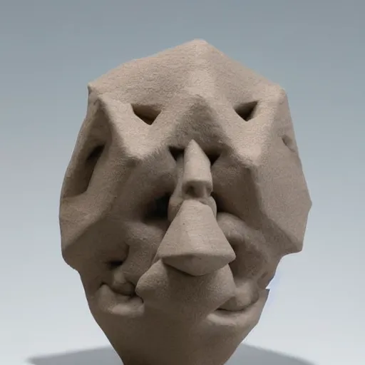Prompt: a clay sculpture of a face made out of the platonic solids