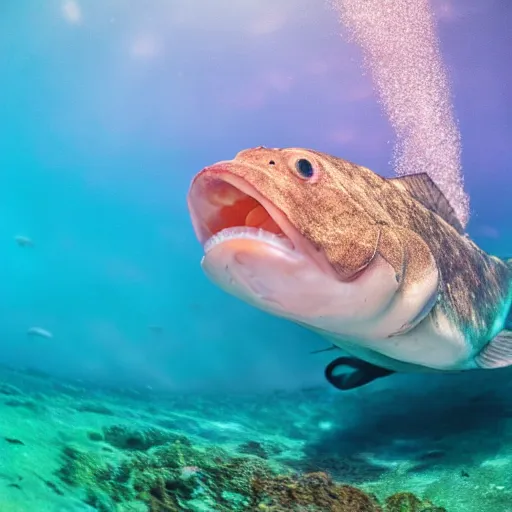 Image similar to incredibly detailed atlantic cod, wide angle shot, backlit, very realistic, underwater, beautiful photo, national geographical, underwater photography, gopro,
