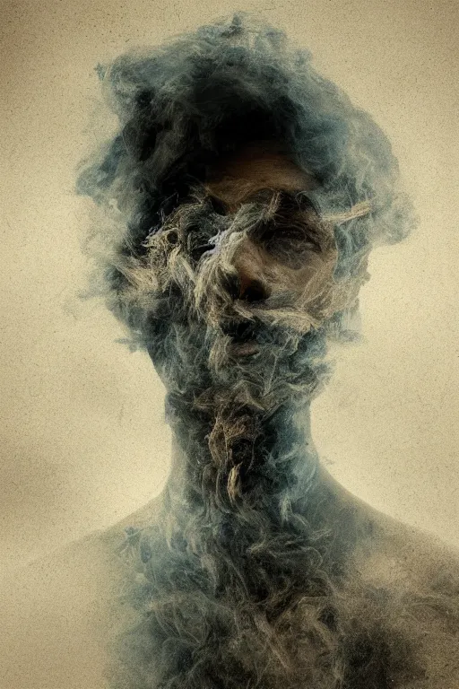 Image similar to a portrait of a person made of smoke. impressionism. matte painting. octane render