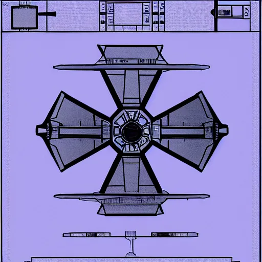 Prompt: section view of a tie fighter, blueprints