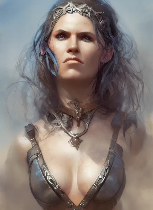 Image similar to hyper realistic photography portrait of pagan medieval festival warrior curvy partygirl face cinematic, vallejo, julie bell, craig mullins greg rutkowski, artstation, cgsociety