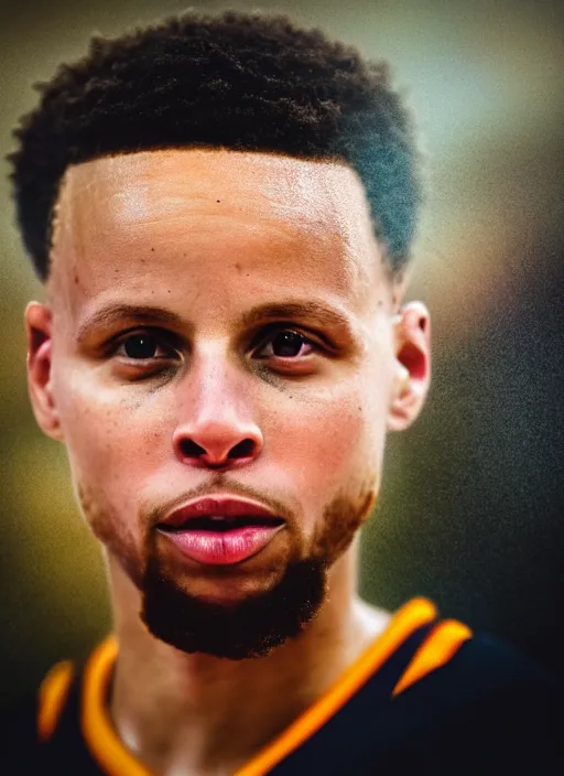 Image similar to Steph Curry in real life, face centered portrait of Steph Curry, Confident, fog, rain, volumetric lighting, beautiful, golden hour, sharp focus, ultra detailed, cgsociety by Leesha Hannigan, Ross Tran, Thierry Doizon, Kai Carpenter,Ignacio Fernández Ríos, noir art house, 4k, 35mm, fujifilm”