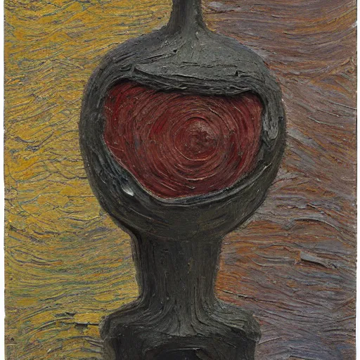 Image similar to a detailed, impasto painting by shaun tan and louise bourgeois of an abstract forgotten sculpture by ivan seal and the caretaker