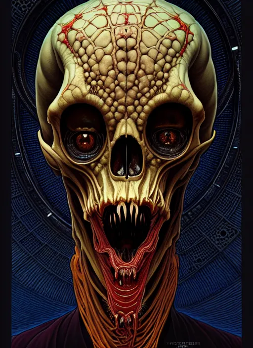 Image similar to symmetry!! portrait of grotesque and gruesome alien skull, cosmic horror, lovecraftian horror, intricate, horror!! highly detailed, digital painting, artstation, giger concept art, smooth, sharp focus, illustration, art by artgerm and greg rutkowski and alphonse mucha and junji ito, 8 k