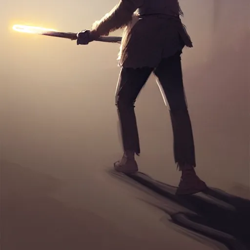 Image similar to a young man with gray hair,a stylish beard,walking through a desert with a glowing stick,digital art,art by greg rutkowski,trevor henderson,rossdraws,character design,concept art,western comic style,sharp lines,photorealiatic,hyperdetailed,detailed face,high quality,professional lighting,glowing