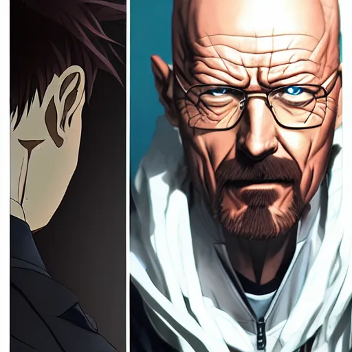 Image similar to anime portrait of walter white as an anime antagonist by Stanley Artgerm Lau, WLOP, Rossdraws, James Jean, Andrei Riabovitchev, Marc Simonetti, and Sakimichan, trending on artstation