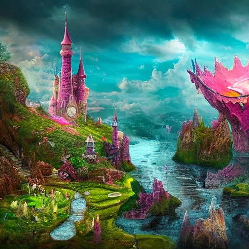 Prompt: fantasy land, land of dreams, david noren, daniel conway, 4 k